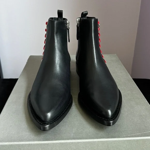 Alexander McQueen Braided Chain Leather Ankle Boots - Picture 2 of 14